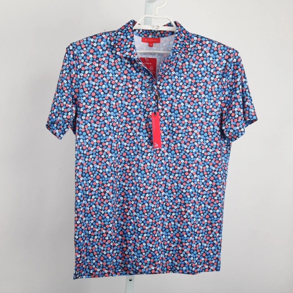 Redvanly Marne Polo Mens Medium Midnight Navy Multi Floral Golf Shirt MSRP $110. - Picture 15 of 16